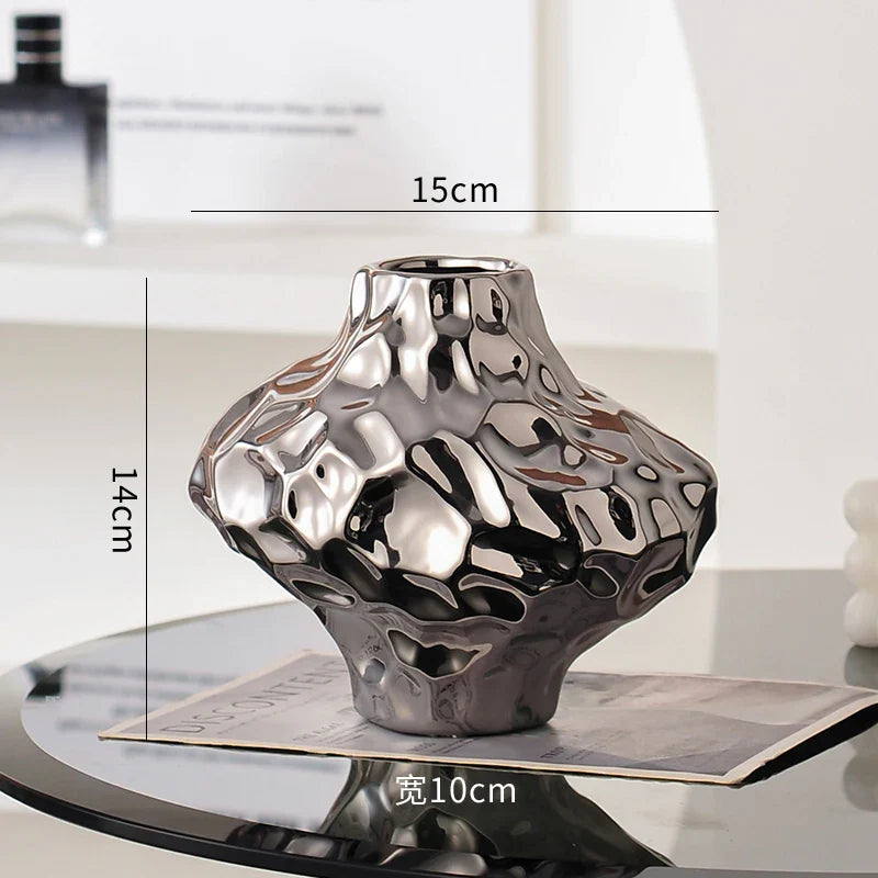 Afralia™ Silver Ceramic Vase with Stone Grains for Home Decoration