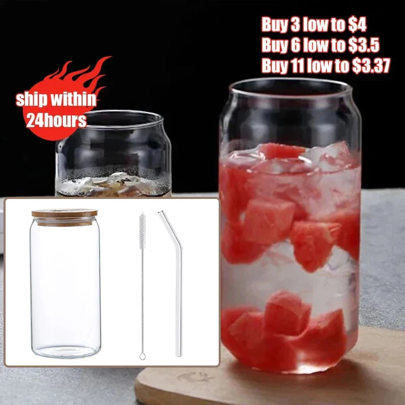 Afralia™ Glass Drink Cup with Bamboo Lid - High Borosilicate Glass Tea Juice Coffee Mug