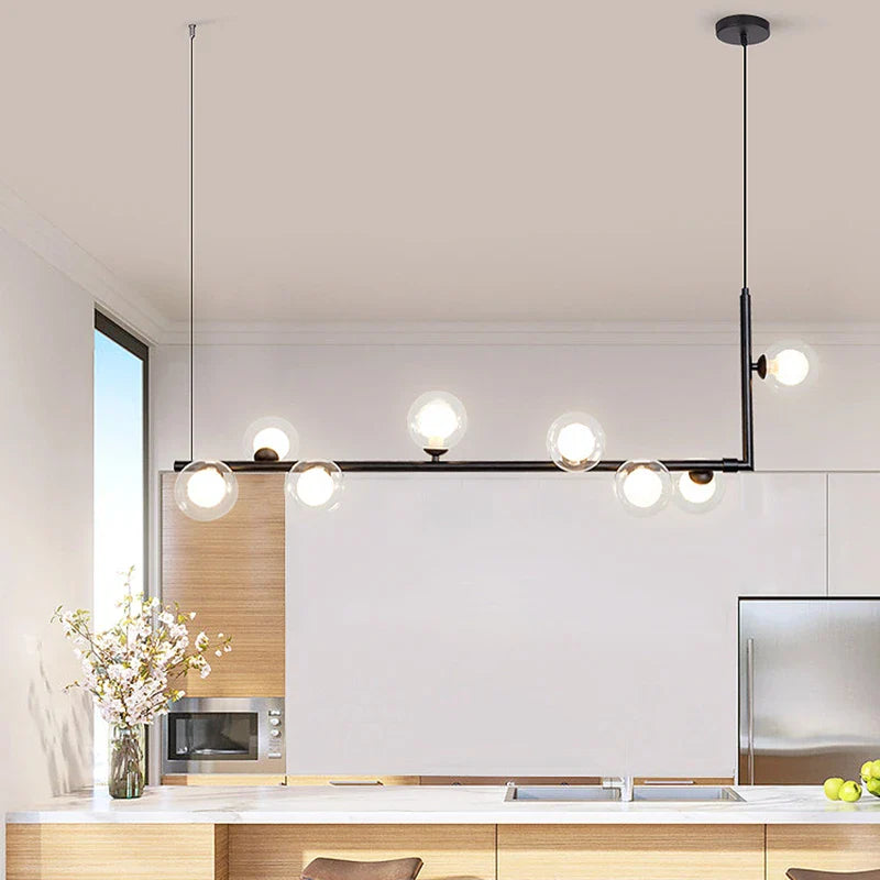 Afralia™ Dual Glass Lamp Ceiling Chandelier LED Suspension Light for Dining and Kitchen