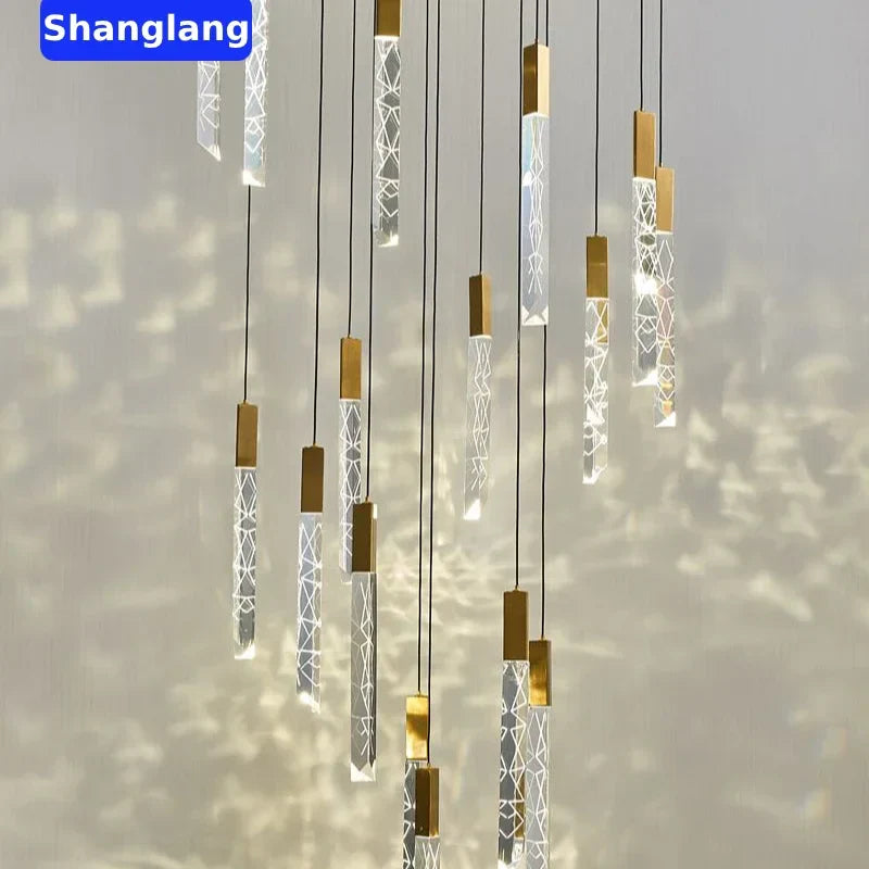 Afralia™ Crystal Chrome LED Chandelier: Luxury Duplex Stair Loft Pendant Light for Living Room
