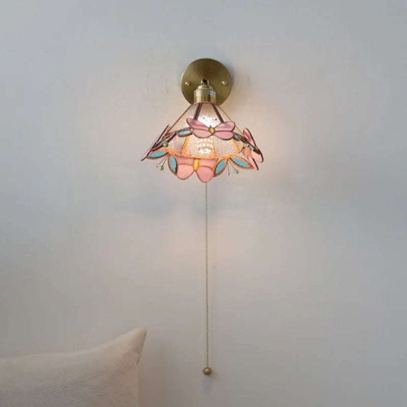 Afralia™ Copper Butterfly Glass Wall Light Fixture Up Down Rotate LED Bedside Lamp