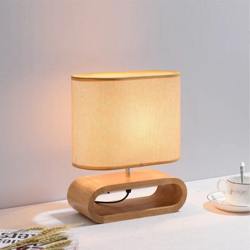 Afralia™ Nordic Wooden LED Table Lamp with Linen Lampshade