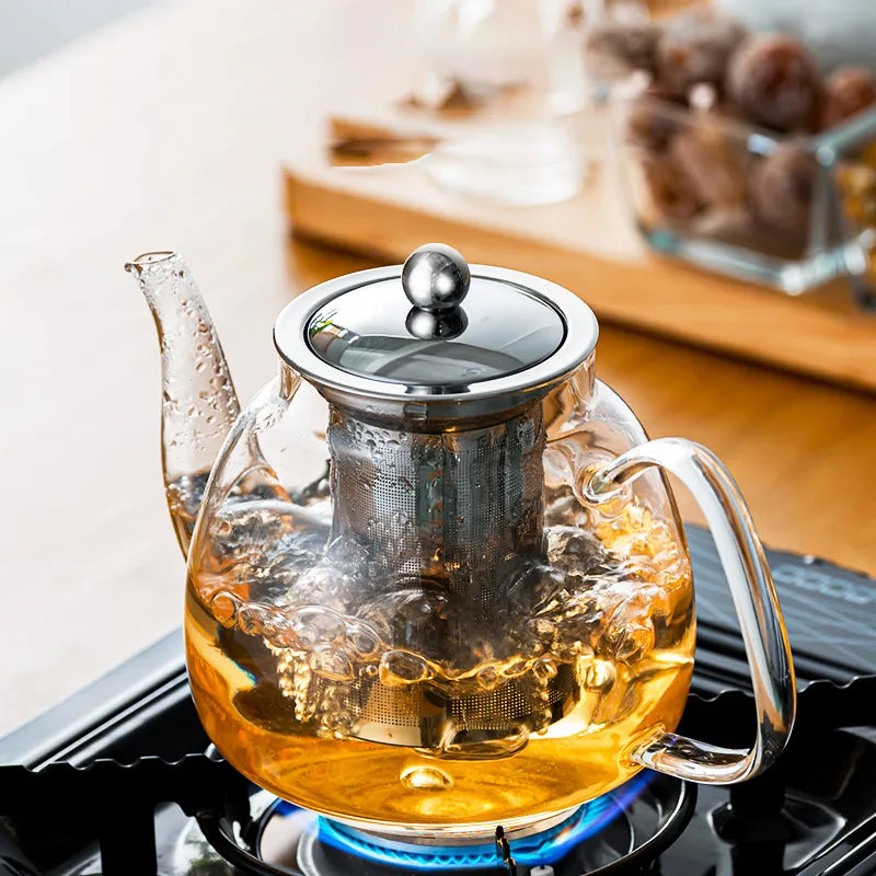 Afralia™ Glass Tea Pot with Stainless Steel Filter for Steeping Puer, Coffee, and Tea