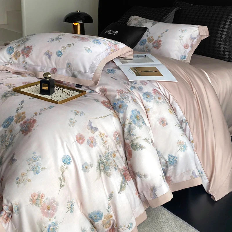 Afralia™ Flowers Prints Bedding Set - Duvet Cover, Bed Sheet, Pillowcases