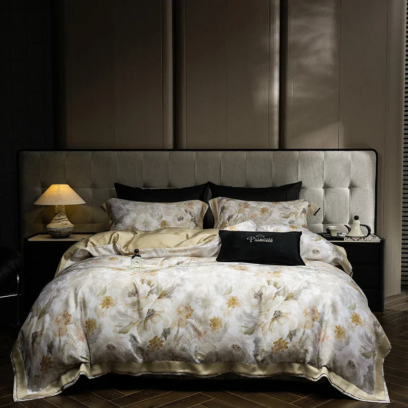 Afralia™ Eucalyptus Fiber Floral Print Bedding Set: Duvet, Sheet, Pillowcases - 4Pcs