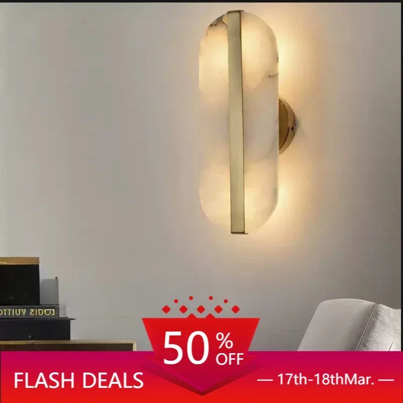 Afralia™ Alabaster Oval Marble Wall Lamp for Indoor Living Room Bedroom Kitchen Corridor Lighting