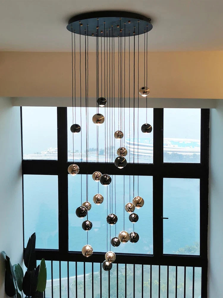 Afralia™ Crystal Ball Pendant Light for Modern Living Room, Black & Gold Luxury Fixture