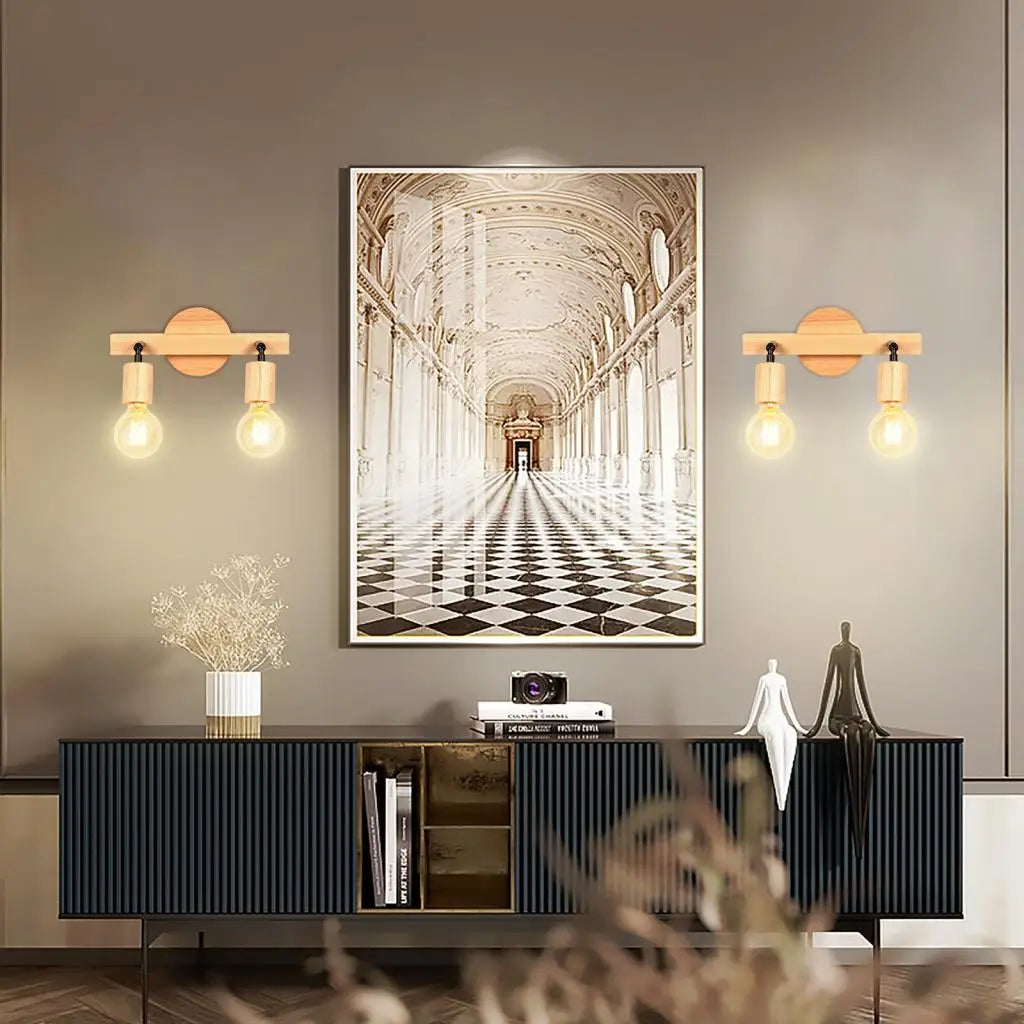 Afralia™ Wood Double Heads Wall Lamps - Modern Nordic Indoor Lighting Sconces