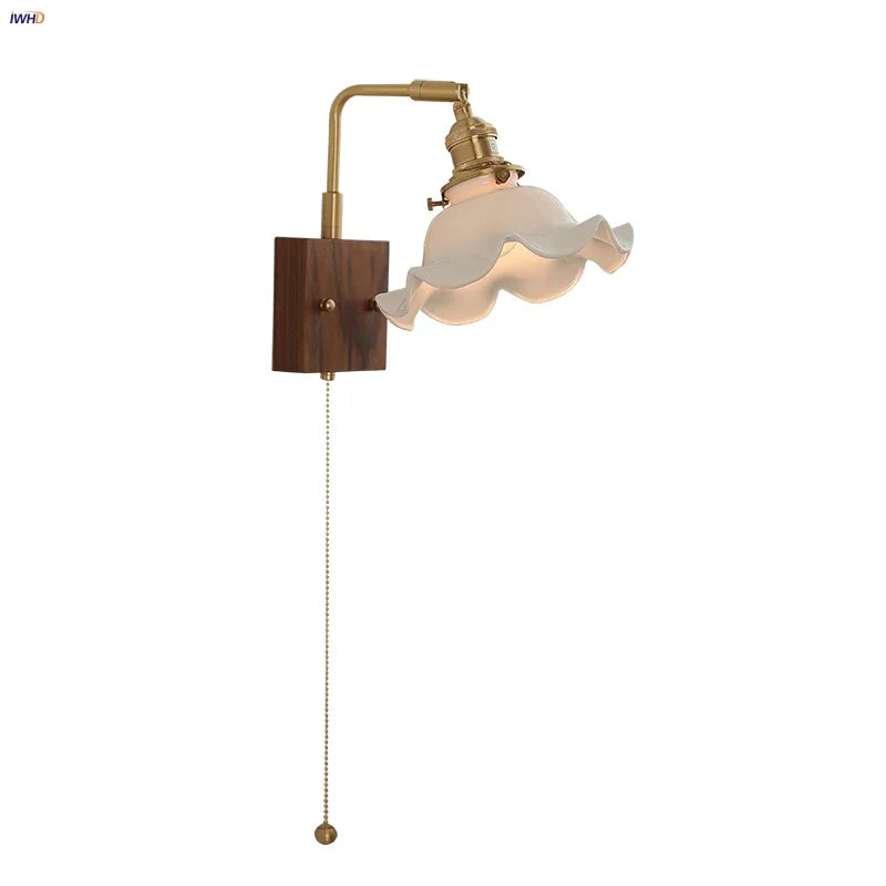 Afralia™ Walnut Brass Ceramic LED Wall Sconce | Modern Nordic Rotatable Stair Light