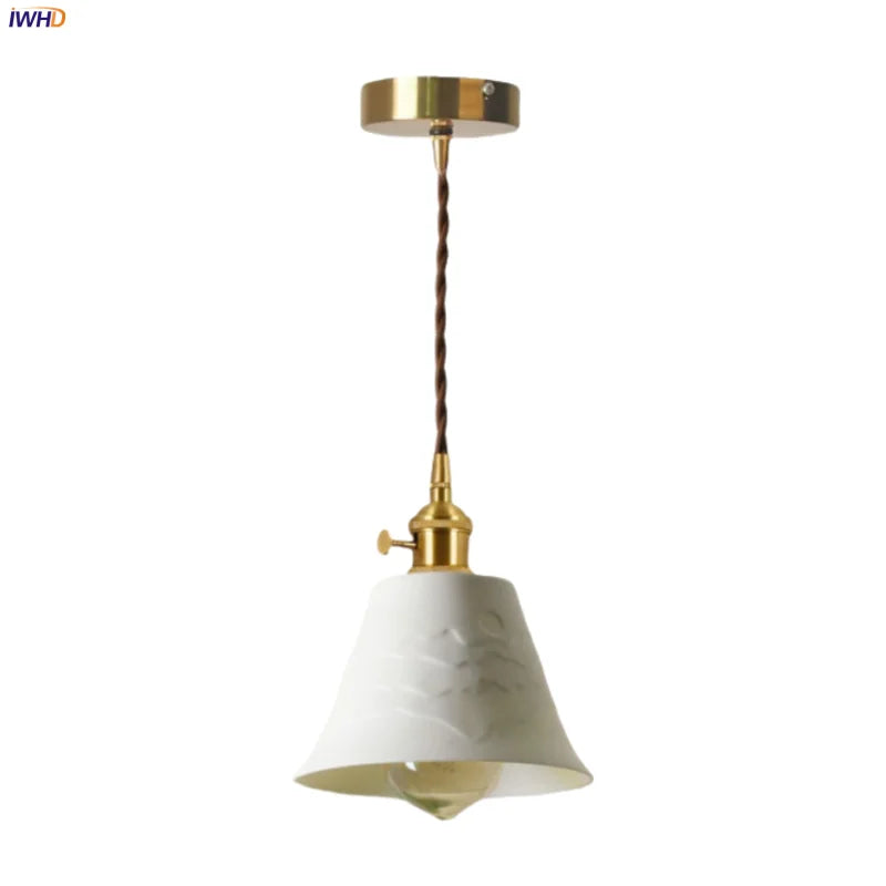 Afralia™ White Ceramic LED Pendant Lamps with Vintage Brass Finish