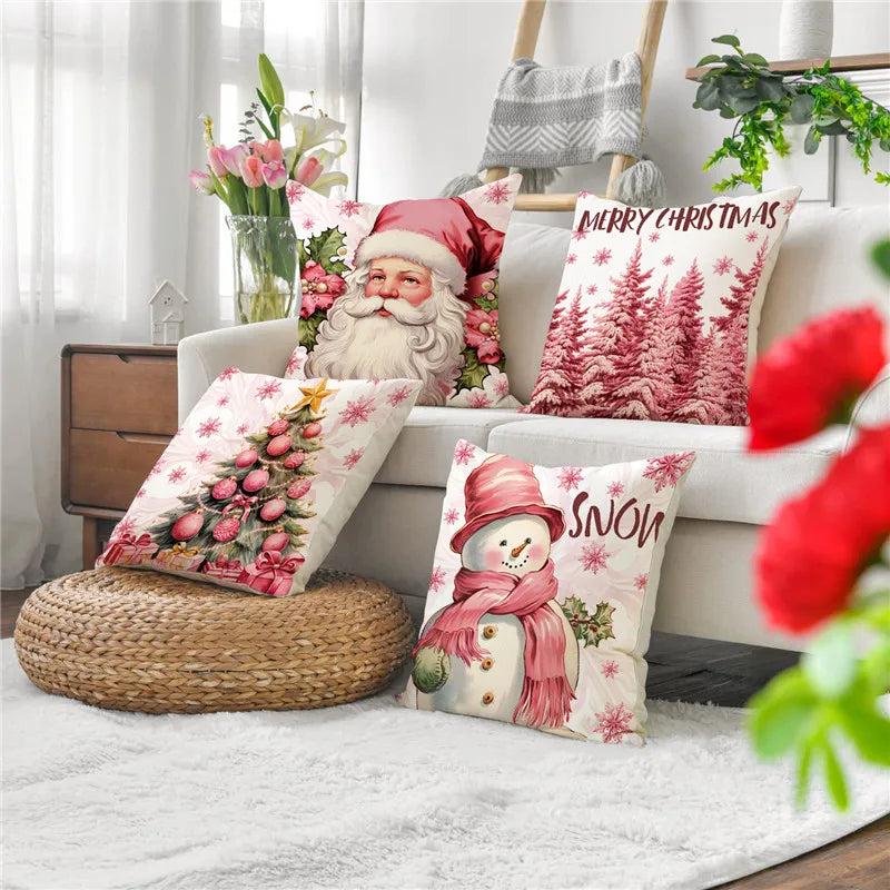Afralia™ Christmas Pillowcase: Santa Claus Snowman Print for Living Room Sofa Decor