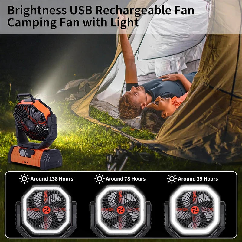 Afralia™ Portable Desk Fan with LED Light: Rechargeable and Quiet for Camping or Home
