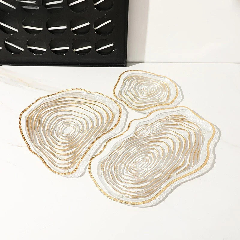 Afralia™ Gold Foil Glass Tray Geometric Fruit Plate Home Decor Accessory