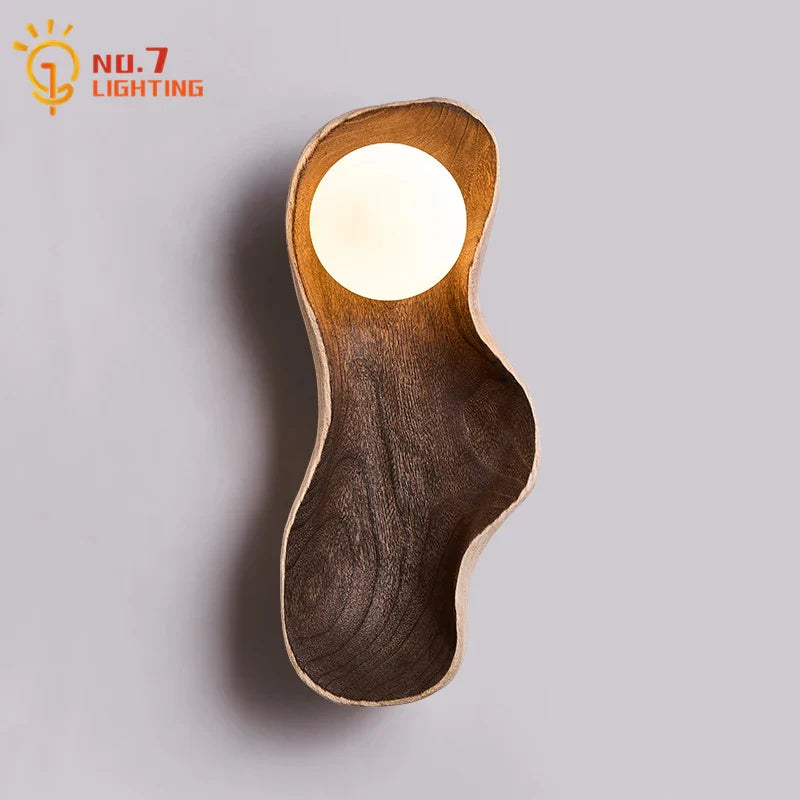 Afralia™ Zen Art Solid Wood Wall Lamp LED G9 Vintage Stylish Decor Bedroom Living Room