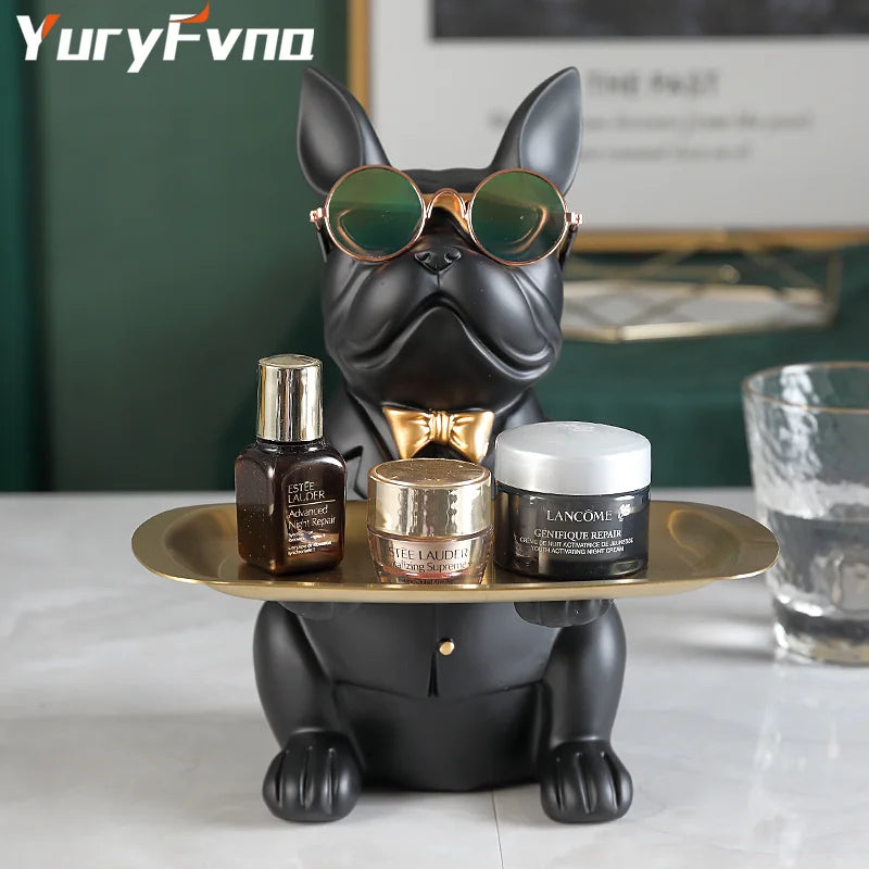 Afralia™ French Bulldog Figurine Tray Sculpture Coin Bank Home Decor Statue
