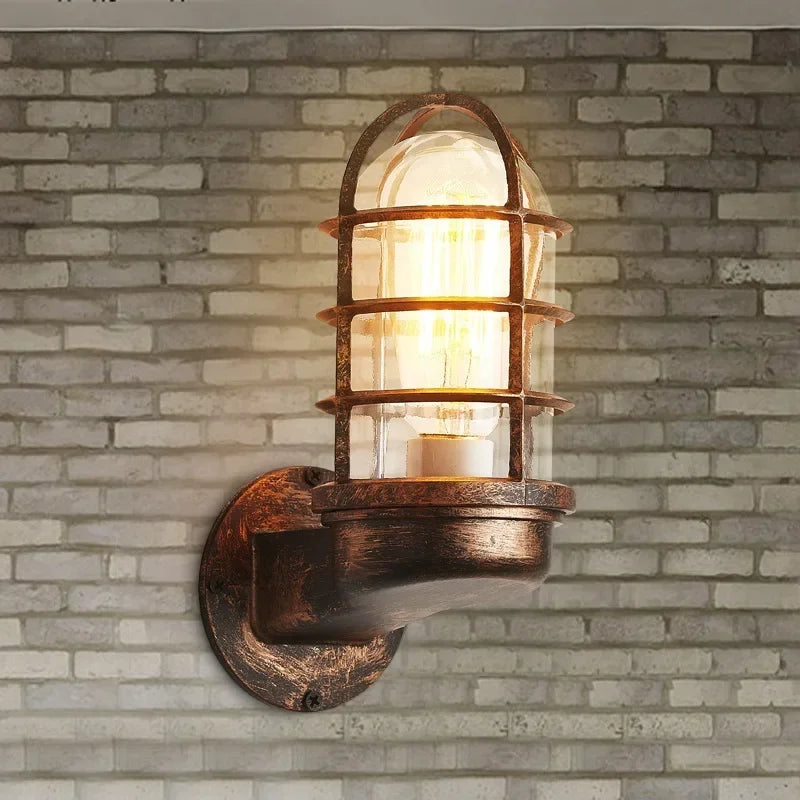 Afralia™ Iron Cage Guard Wall Sconce Vintage Retro Industrial Loft Wall Lamp