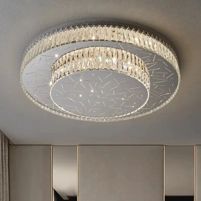 Afralia™ Modern Round LED Chandelier for Living Room, Remote Control Stainless Steel Ceiling Lamp