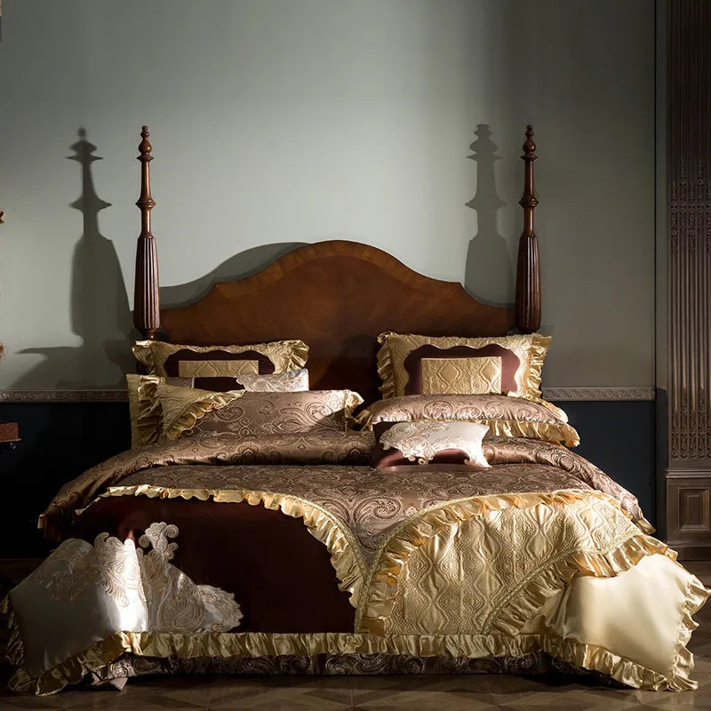 Afralia™ 200S Embroidery Egyptian Cotton Bedding Set - Queen King Linens