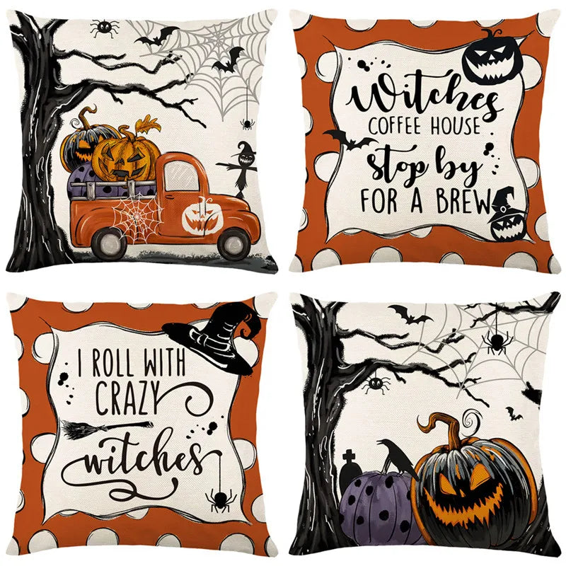 Afralia™ Halloween Pumpkin Linen Cushion Cover Set for Home Sofa Bedroom Decor