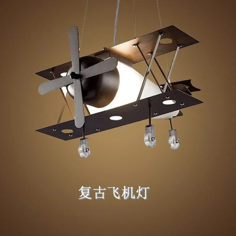 Afralia™ Retro Airplane Chandelier: Kids Bedroom LED Lamp for Bar & Cafe.