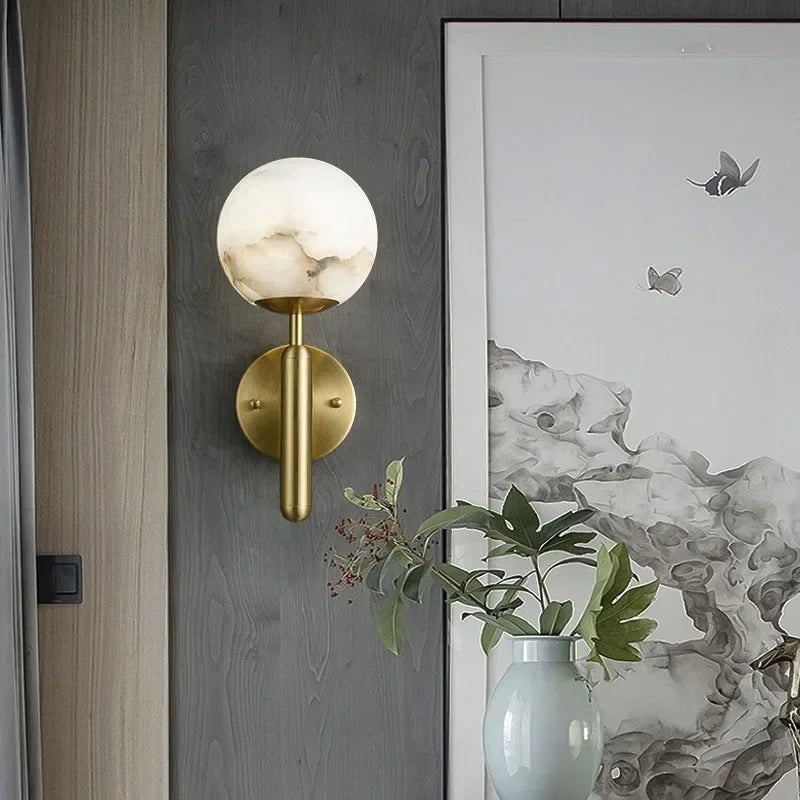 Afralia™ Copper Marble Ball Wall Lamp for Luxe Living Spaces