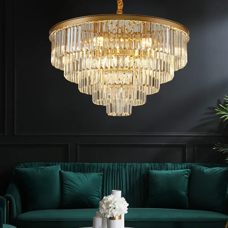Afralia™ Crystal Ceiling Chandelier: Modern Black Gold LED Pendant Lamp for Luxury Living Room