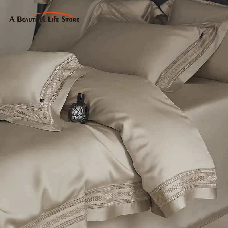 Afralia™ Luxury Embroidery Wide Edge Bedding Set in Soft Lyocell Fabric