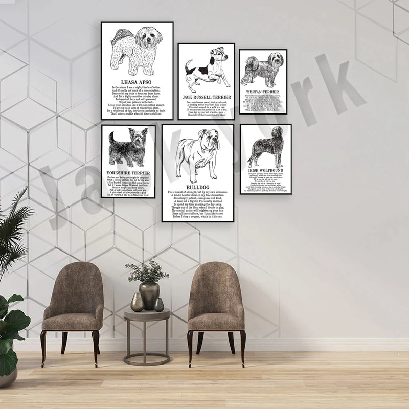 Afralia™ Cozy Canine Collection: Dog Poetry Poster featuring Lhasa, Sheepdog, Terrier, Bulldog, Tibetan, Yorkie