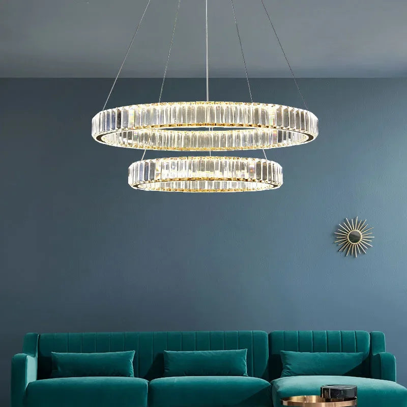 Afralia™ Crystal LED Chandelier: Modern Steel Pendant Lighting for Luxurious Foyer Decor