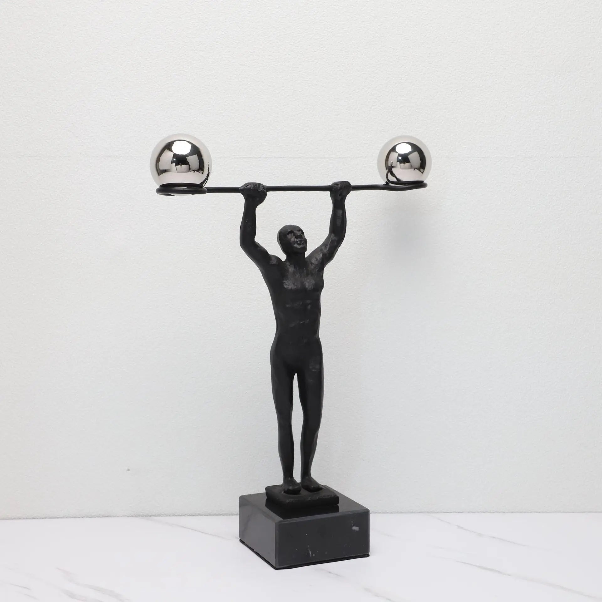 Afralia™ Weightlifter Metal Sculpture: Sporty Portrait Figurine, Home Decoration Accessory