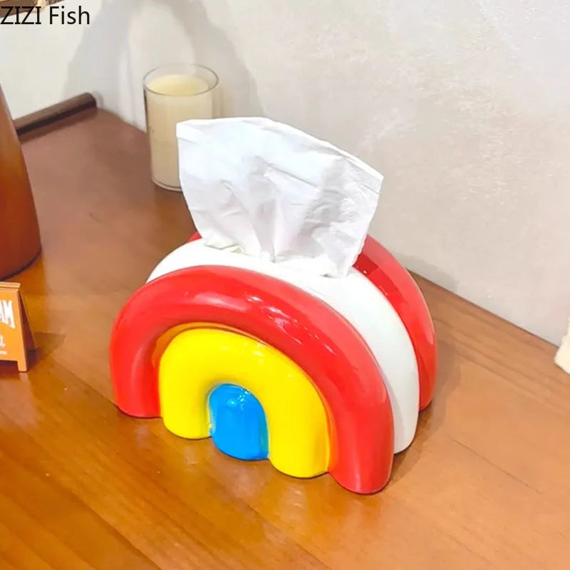 Rainbow Ceramic Tissue Box Afralia™ - Desk & Bedside Table Decoration