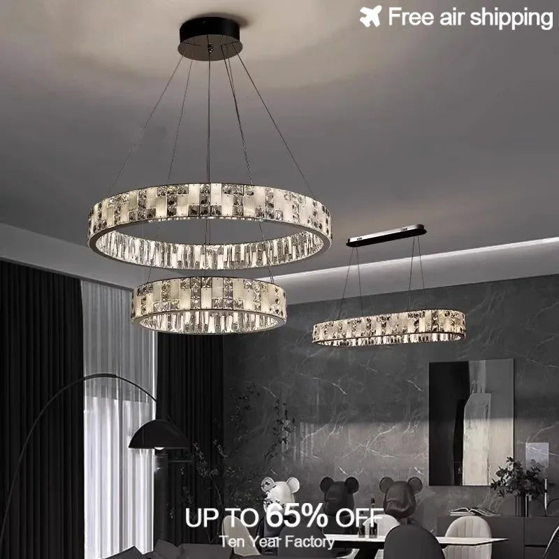 Afralia™ Black Acrylic and Crystal Chandelier for Living Room Decor