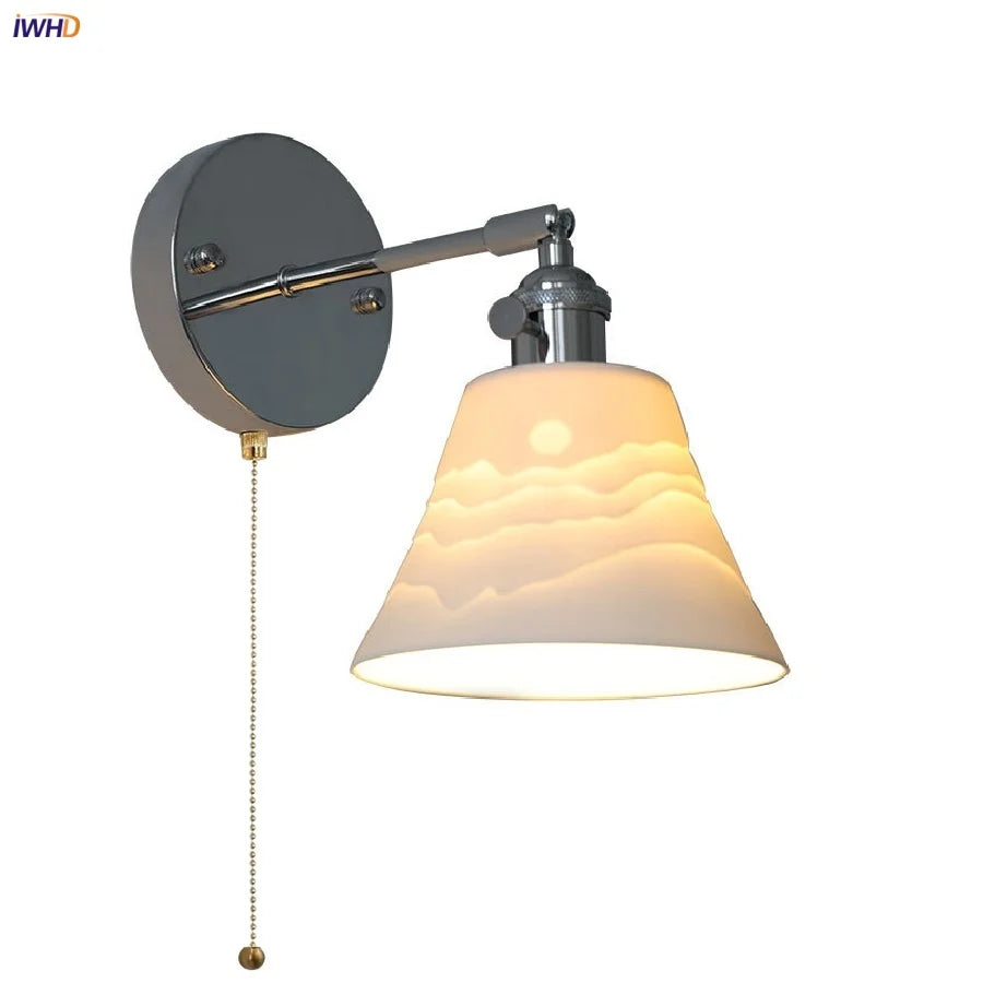 Afralia™ Iron Ceramic LED Wall Lights | Nordic Modern Pull Chain Switch Sconce Wandlamp