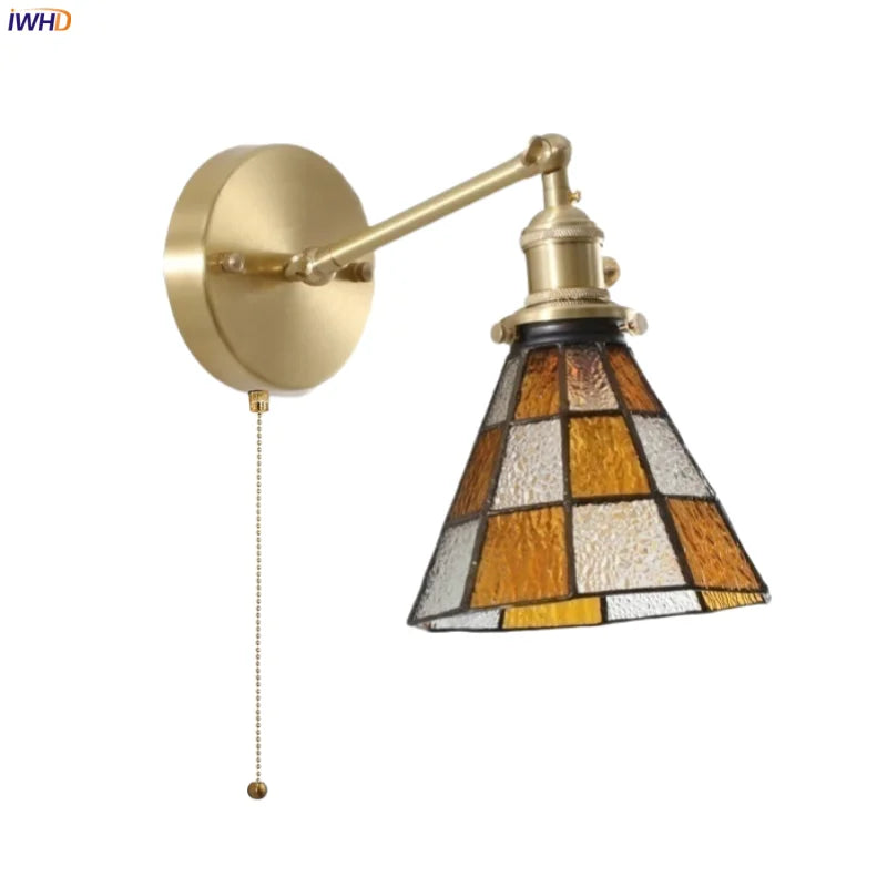 Afralia™ Vintage Glass Tiffany Wall Lamp with Pull Chain Switch and LED - Colorful Lighting