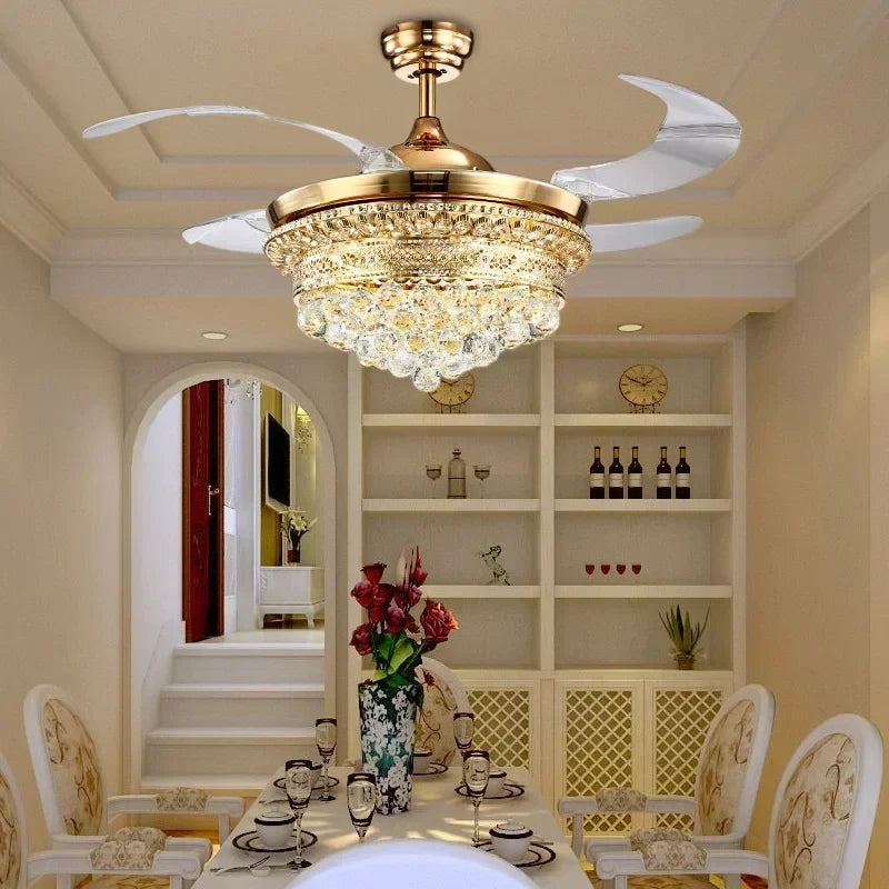 Afralia™ Crystal Remote Control Chandelier Ceiling Fan Light