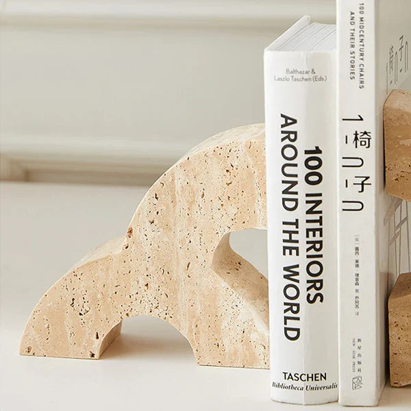 Travertine Bookends Desk Organizer Book Holder by Afralia™