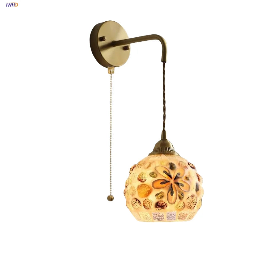 Afralia™ Nordic Modern LED Wall Sconce Natural Shell Colored Glass Stair Light