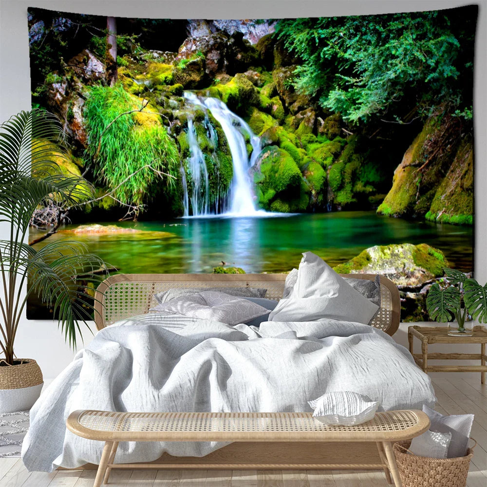 Beach Cave Landscape Tapestry Wall Hanging by Afralia™: Minimalist Bohemian Aesthetics Room Decor