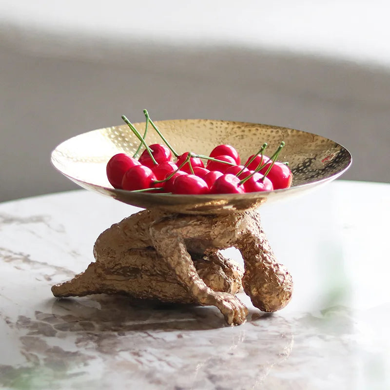 Afralia™ Golden Resin Handicraft Tray Figurine for Home Decor