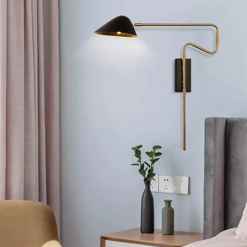 Afralia™ Gold Rotatable LED Wall Lamp | Modern Nordic Rocker Arm Sconce