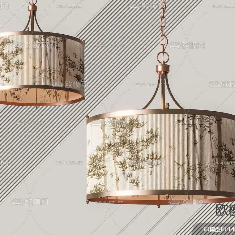 Bamboo Lampshade Landscape Painting Abstract Light Cover Chandelier by Afralia™