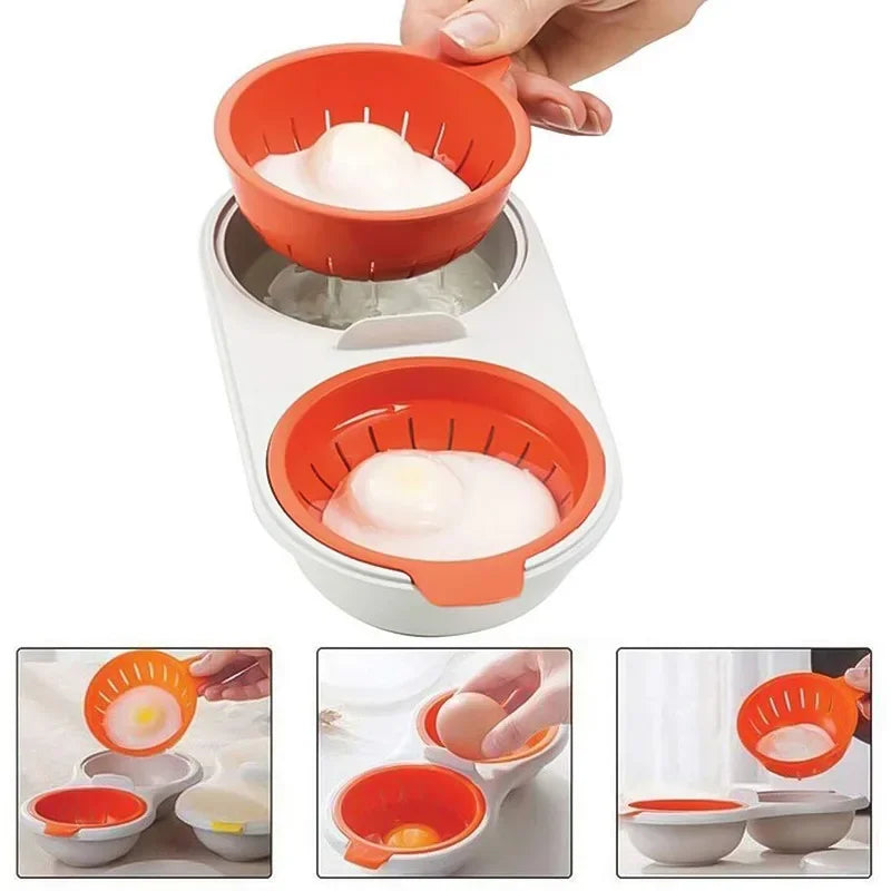Afralia™ Egg Boiler & Steamer Double Cup with Lid for Kitchen, Microwave-safe Boiled Egg Mold