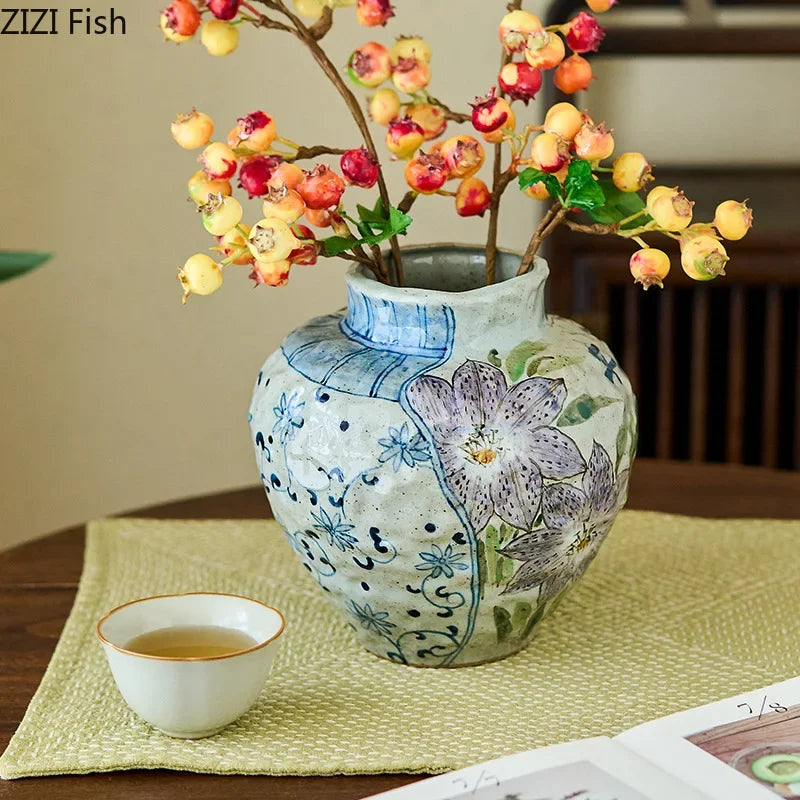 Afralia™ Ceramic Vase with Artificial Flowers - Room Aesthetic Decor