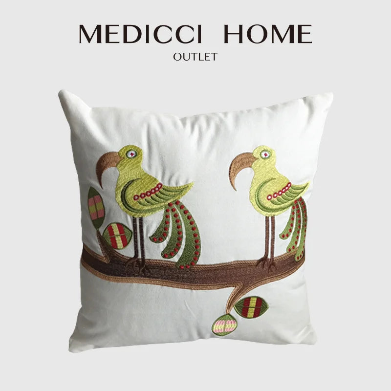 Afralia™ Toucan Embroidery Ethnic Style Cushion Cover, 45x45cm