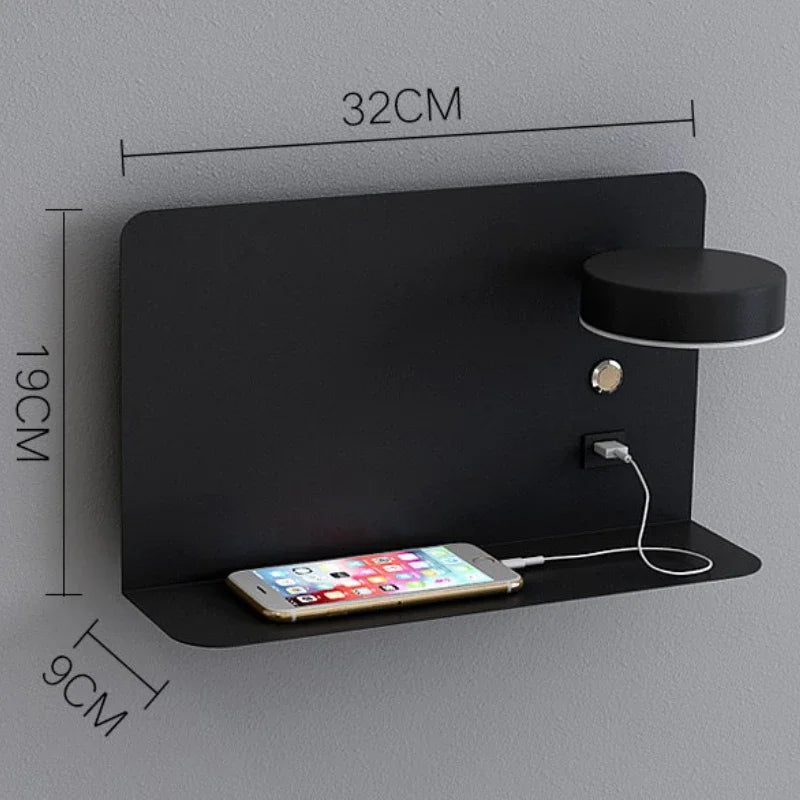 Afralia™ LED Shelf Wall Lamp with USB Charging Port & Switch