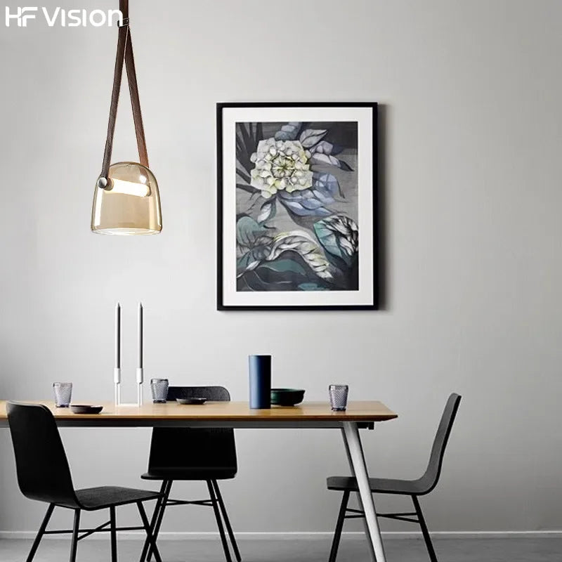 Afralia™ Glass Crystal LED Chandelier Ceiling Light with Leather Strips Suspension Lamp