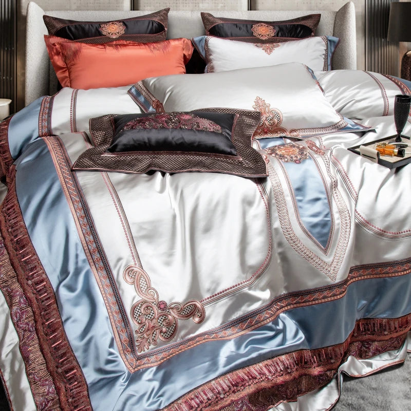 Afralia™ Palace Style Brocade Embroidery Bedding Set with Silky Duvet & Sheet