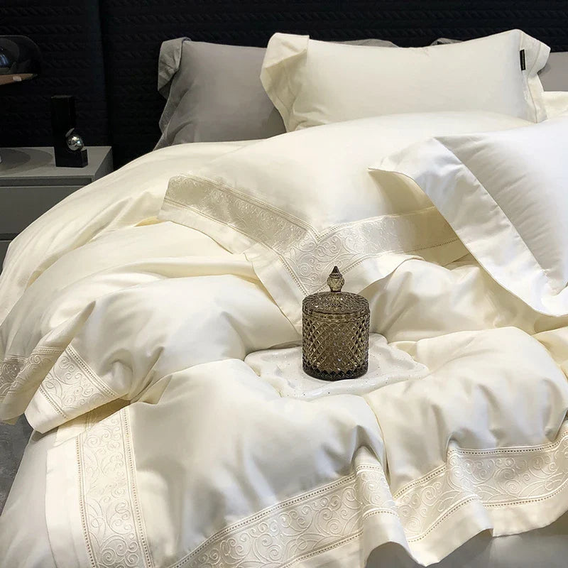 Afralia™ Luxury Embroidered Wide Edge Bedding Set: Duvet Cover, Bed Sheet, Pillowcase (4Pcs)