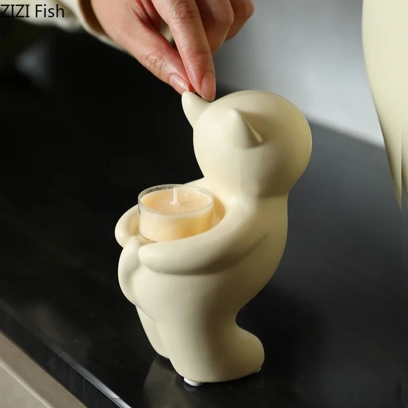 Afralia™ Yellow Yoga Cat Candle Holder Ceramic Aroma Diffuser Home Decoration