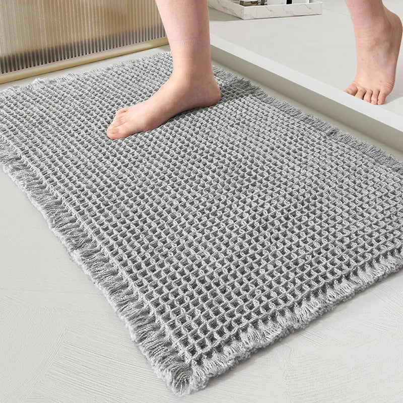 Afralia™ Soft Microfiber Waffle Bath Mat with Tassels, Anti-Slip, Absorbent Rug